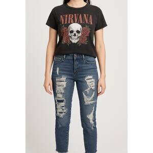 Almost Famous Size 9  junior Distressed Ripped Blue Jeans Tapered Raw